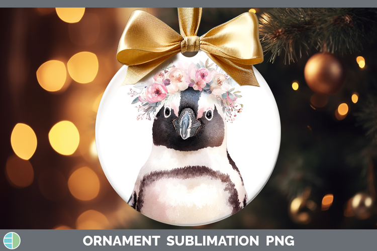 Penguin Animals Floral Crown Ornament Sublimation Design