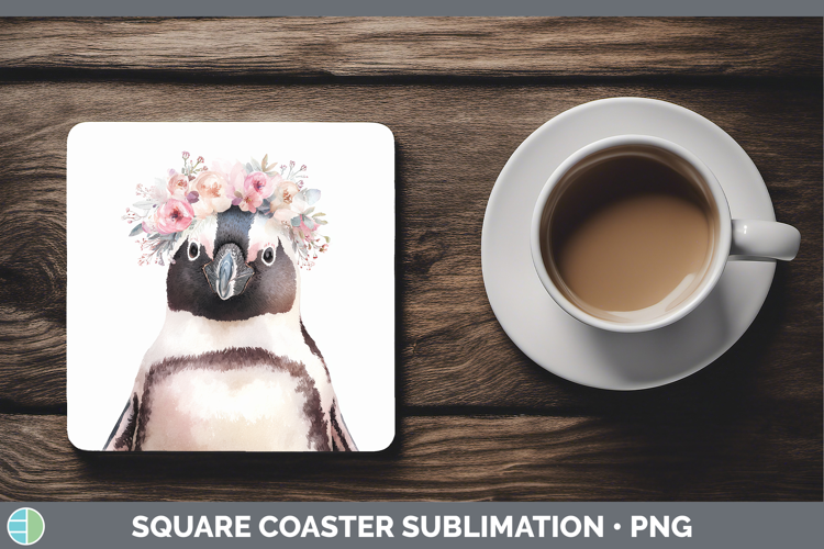 Penguin Animals Floral Crown Square Coaster Sublimation Desi