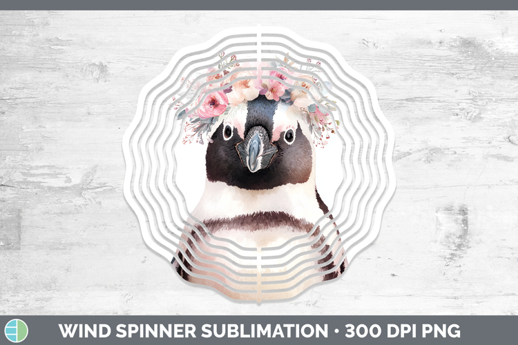 Penguin Animals Floral Crown Wind Spinner Sublimation Design