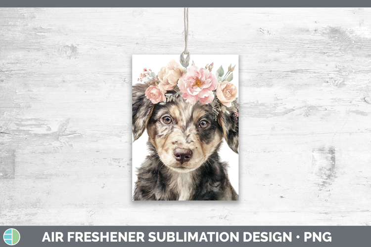Puppy Animals Floral Crown Air Freshener Sublimation Design