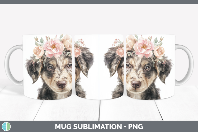 Puppy Animals Floral Crown Mug Wrap Sublimation Design