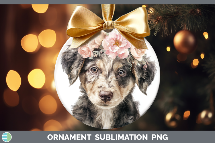 Puppy Animals Floral Crown Ornament Sublimation Design