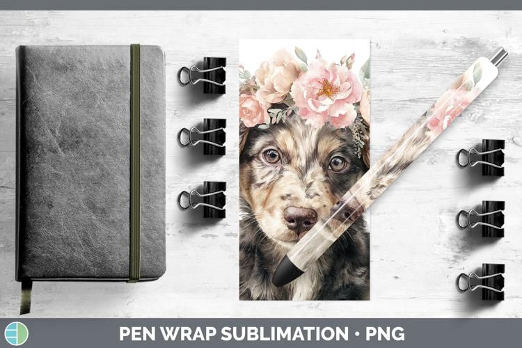 Puppy Animals Floral Crown Pen Wrap Sublimation Design
