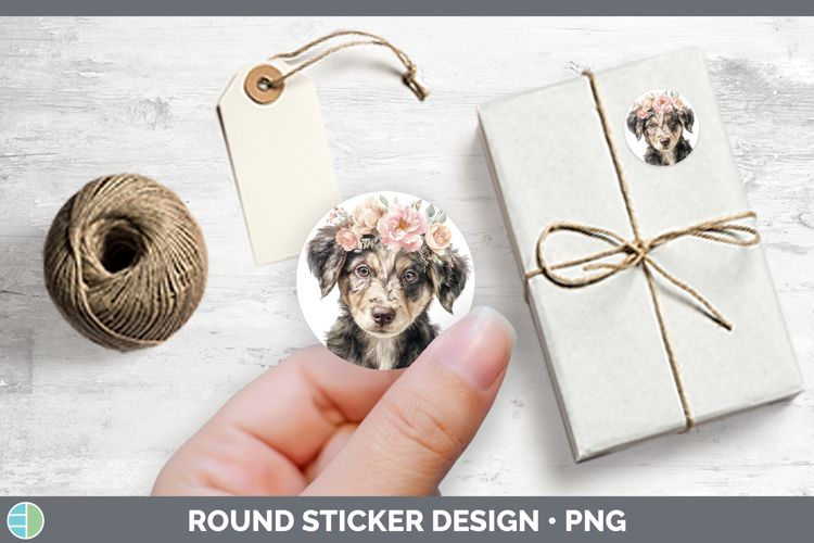 Puppy Animals Floral Crown Stickers Design