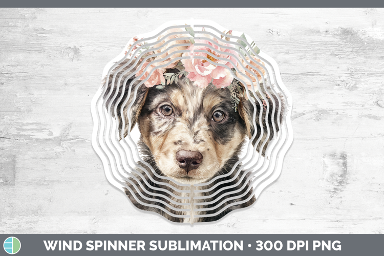 Puppy Animals Floral Crown Wind Spinner Sublimation Design