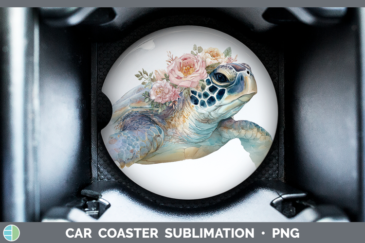 Sea Turtle Animals Floral Crown Car Coaster Sublimation Desi