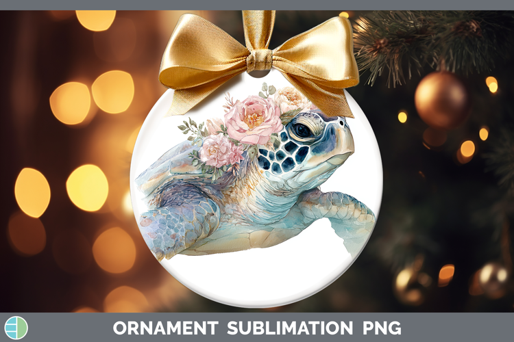 Sea Turtle Animals Floral Crown Ornament Sublimation Design