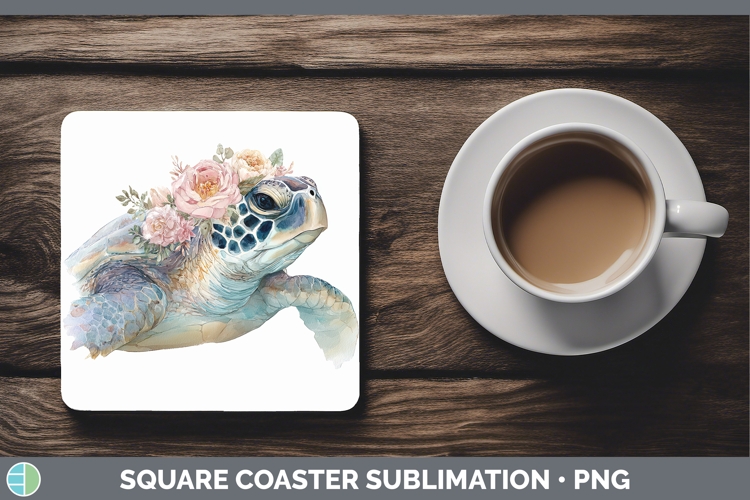 Sea Turtle Animals Floral Crown Square Coaster Sublimation D