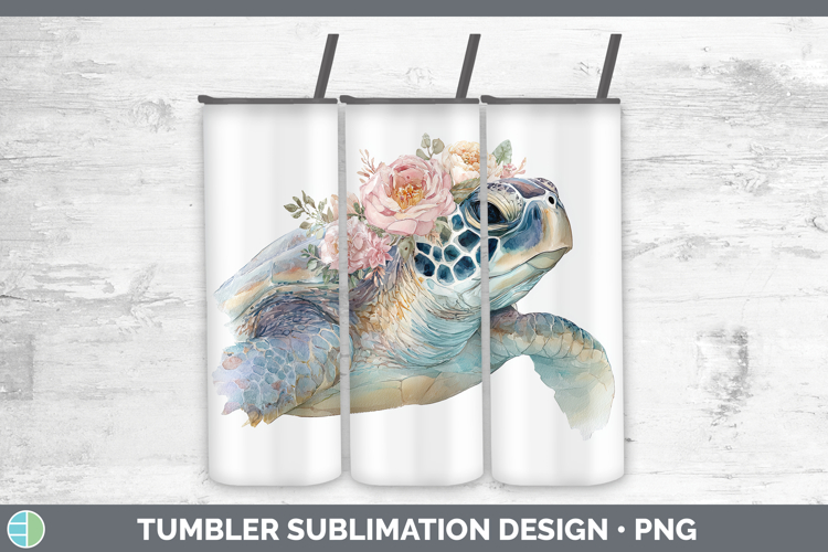 Sea Turtle Animals Floral Crown Tumbler Sublimation Design