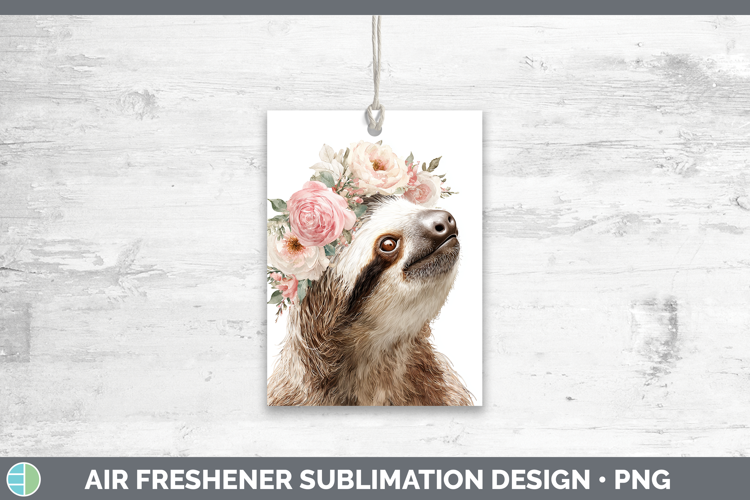 Sloth Animals Floral Crown Air Freshener Sublimation Design