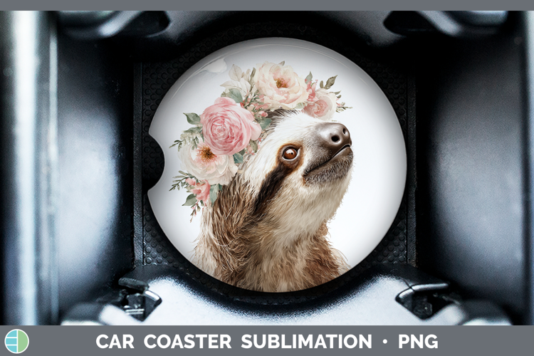 Sloth Animals Floral Crown Car Coaster Sublimation Design