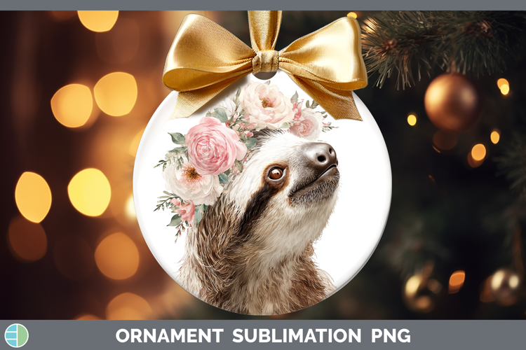 Sloth Animals Floral Crown Ornament Sublimation Design