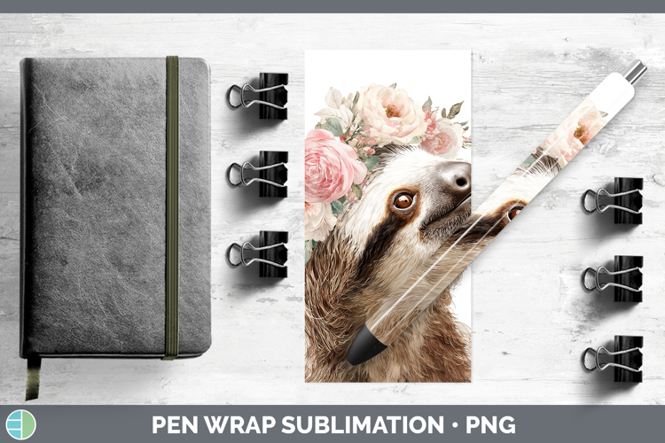 Sloth Animals Floral Crown Pen Wrap Sublimation Design