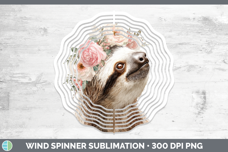 Sloth Animals Floral Crown Wind Spinner Sublimation Design