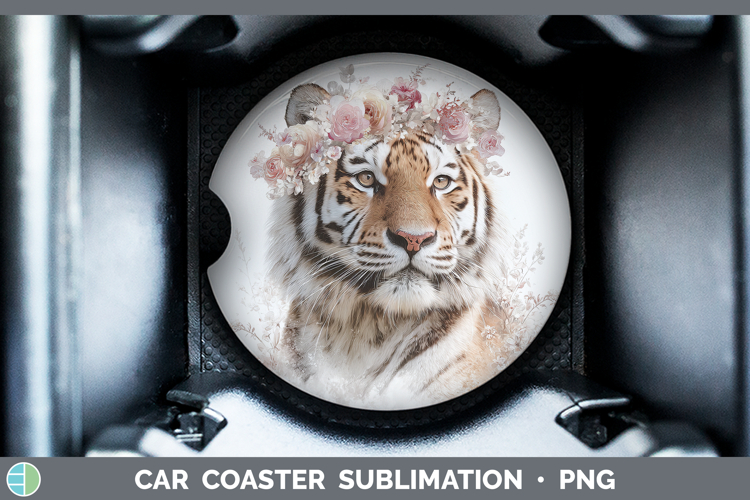 Tiger Animals Floral Crown Car Coaster Sublimation Design