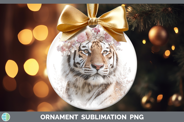 Tiger Animals Floral Crown Ornament Sublimation Design