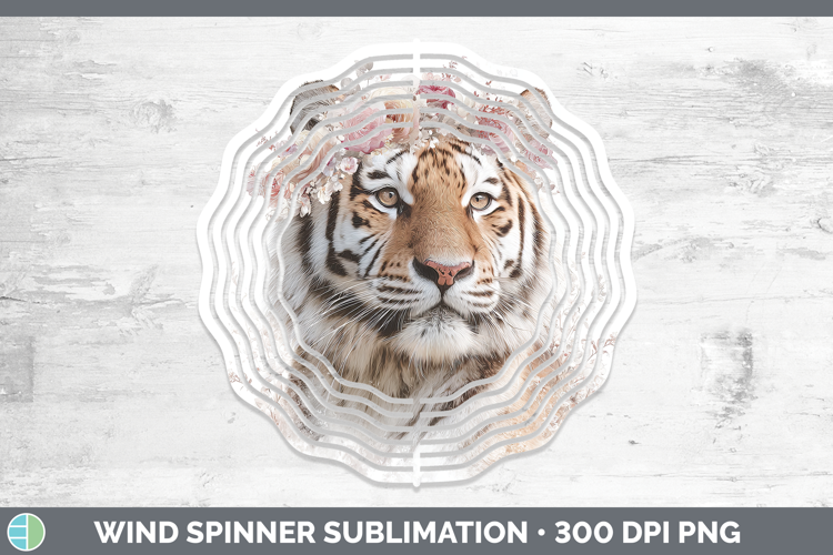 Tiger Animals Floral Crown Wind Spinner Sublimation Design
