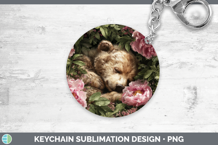 Bear Keychain Animals Floral Sleeping Sublimation Keyring De
