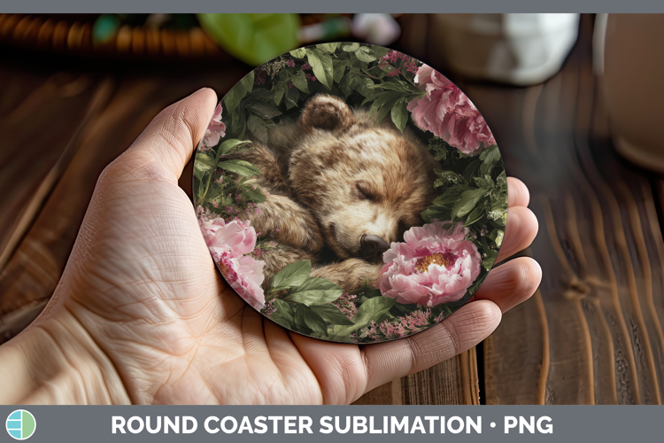 Bear Round Coaster Animals Floral Sleeping Sublimation Coast
