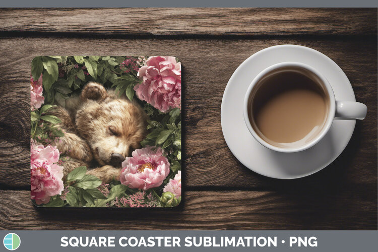 GorgeousAnimals Floral Sleeping Square Coaster design.