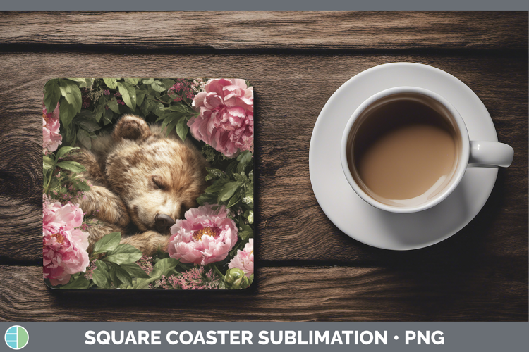 Bear Square Coaster Animals Floral Sleeping Sublimation Coas