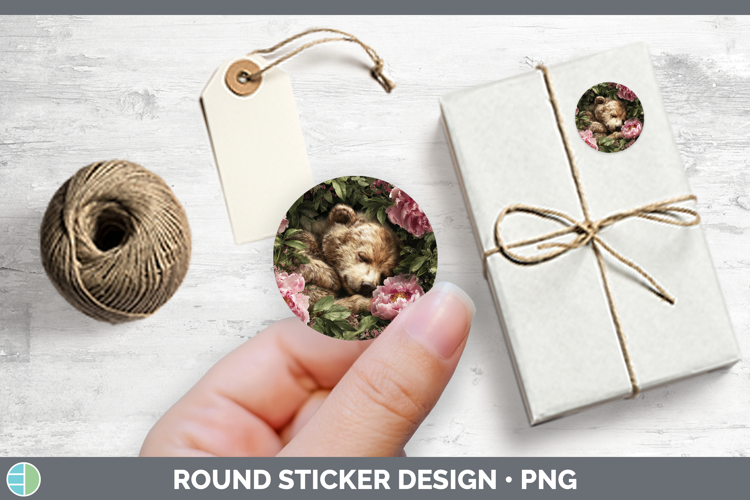 Animals Floral Sleeping Bear Stickers | Round Labels Designs