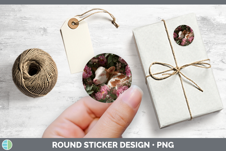 Animals Floral Sleeping Cow Stickers | Round Labels Designs