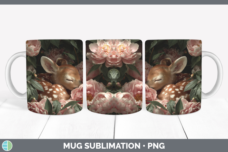 Deer Mug Wrap Animals Floral Sleeping Sublimation Coffee Cup