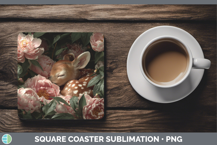 Deer Square Coaster Animals Floral Sleeping Sublimation Coas
