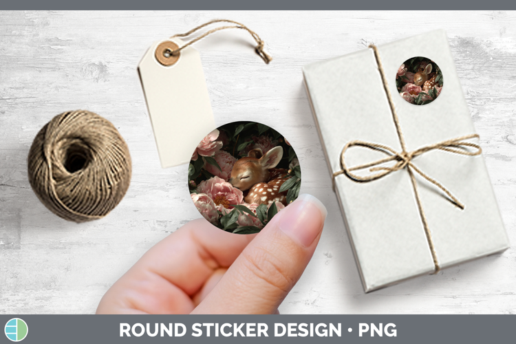 Animals Floral Sleeping Deer Stickers | Round Labels Designs