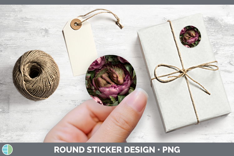 Animals Floral Sleeping Dragon Stickers | Round Labels Desig