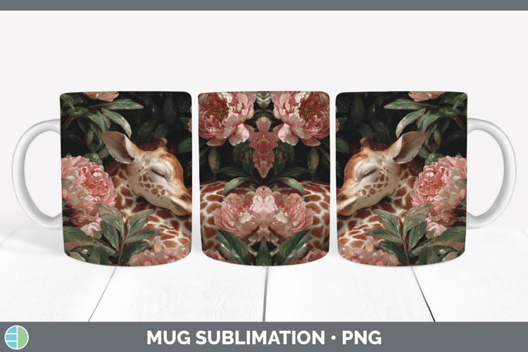 Giraffe Mug Wrap Animals Floral Sleeping Sublimation Coffee