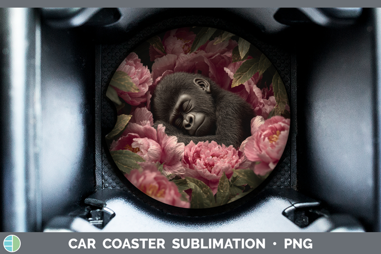 Gorilla Car Coaster Animals Floral Sleeping Sublimation Des
