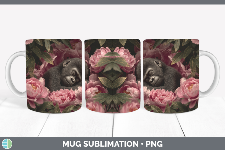 Gorilla Mug Wrap Animals Floral Sleeping Sublimation Coffee