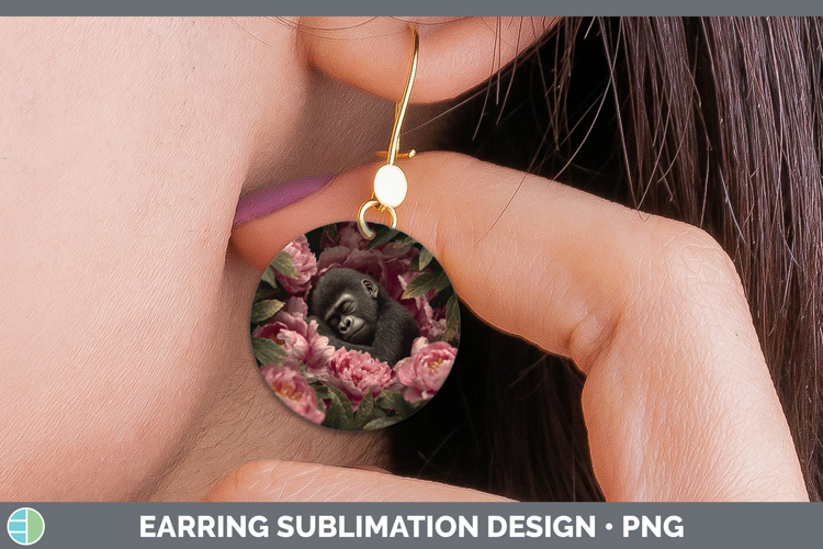 Gorilla Round Earrings Animals Floral Sleeping Sublimation E