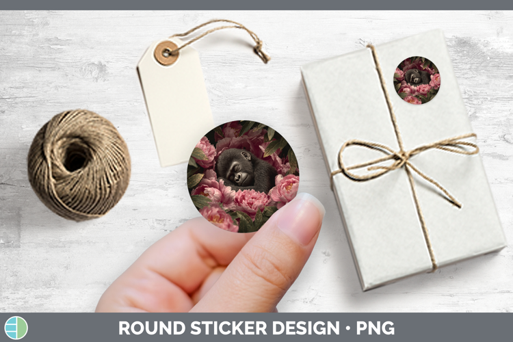 Animals Floral Sleeping Gorilla Stickers | Round Labels Desi