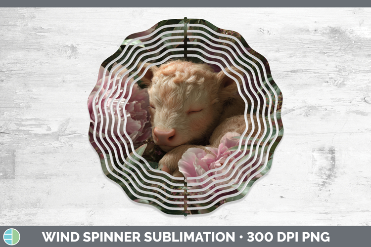 Highland Cow Wind Spinner Animals Floral Sleeping Sublimatio