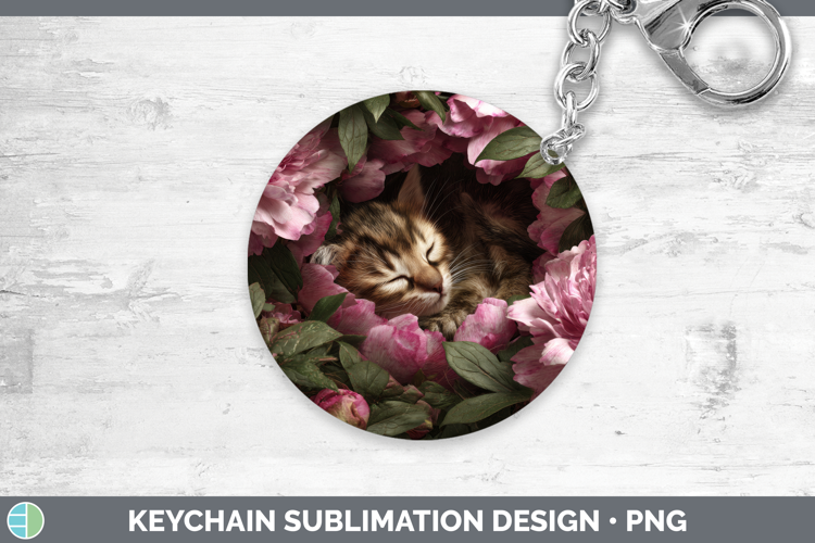 Kitten Keychain Animals Floral Sleeping Sublimation Keyring