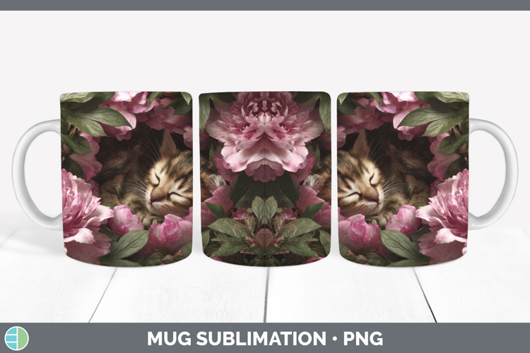 Kitten Mug Wrap Animals Floral Sleeping Sublimation Coffee C