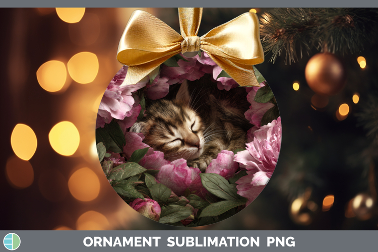 Kitten Ornament Animals Floral Sleeping Sublimation Bauble D