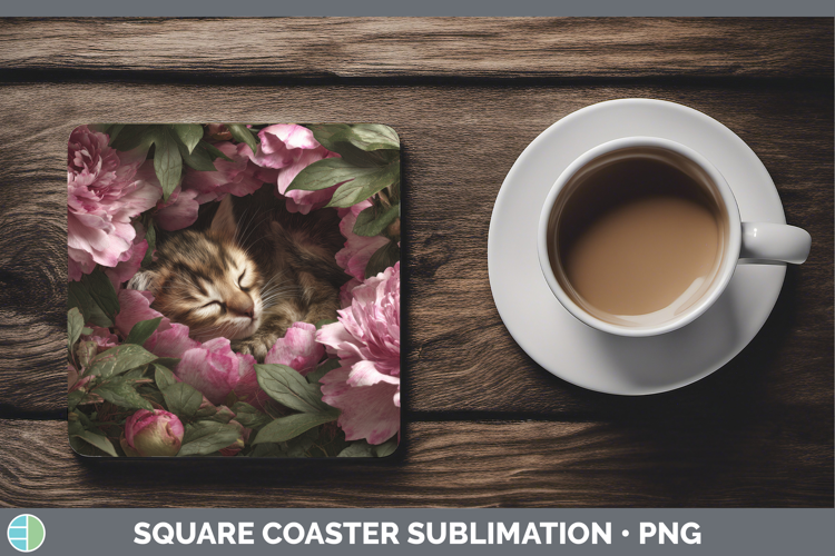 Kitten Square Coaster Animals Floral Sleeping Sublimation Co