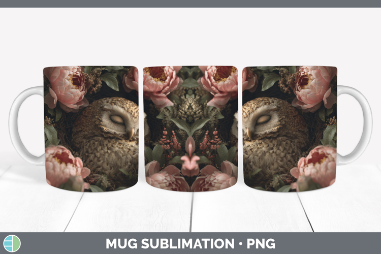 Owl Mug Wrap Animals Floral Sleeping Sublimation Coffee Cup