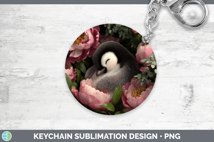 Penguin Keychain Animals Floral Sleeping Sublimation Keyring