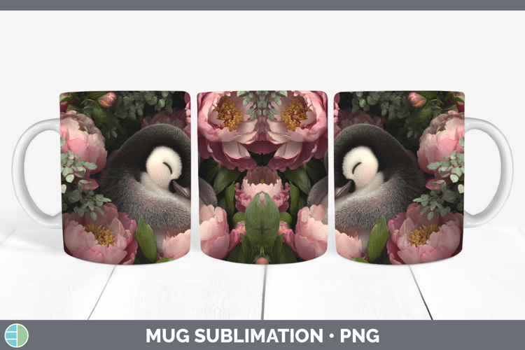 Penguin Mug Wrap Animals Floral Sleeping Sublimation Coffee
