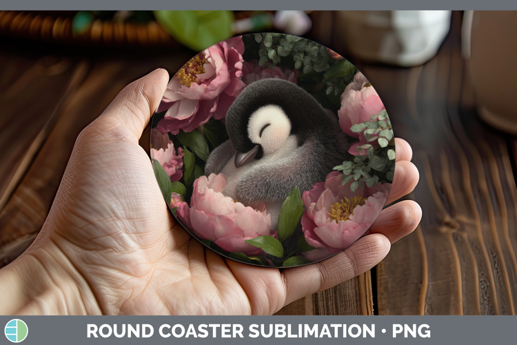 Penguin Round Coaster Animals Floral Sleeping Sublimation Co