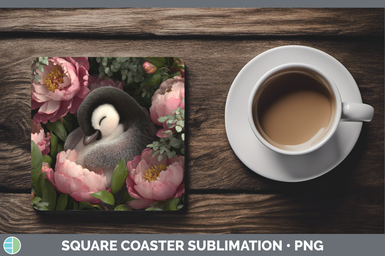 Penguin Square Coaster Animals Floral Sleeping Sublimation C