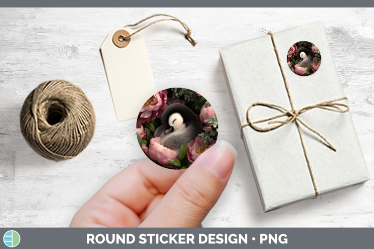 Animals Floral Sleeping Penguin Stickers | Round Labels Desi