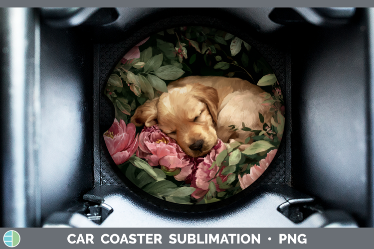 Puppy Car Coaster Animals Floral Sleeping Sublimation Desig