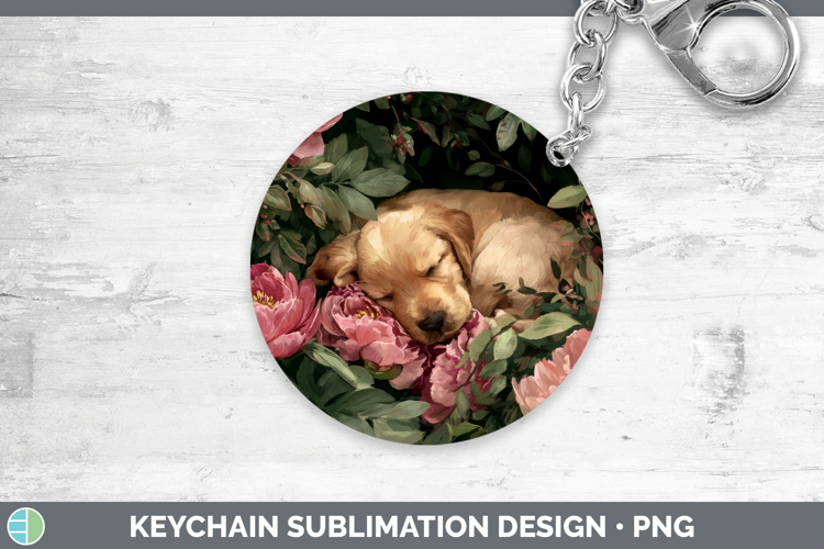 Puppy Keychain Animals Floral Sleeping Sublimation Keyring D