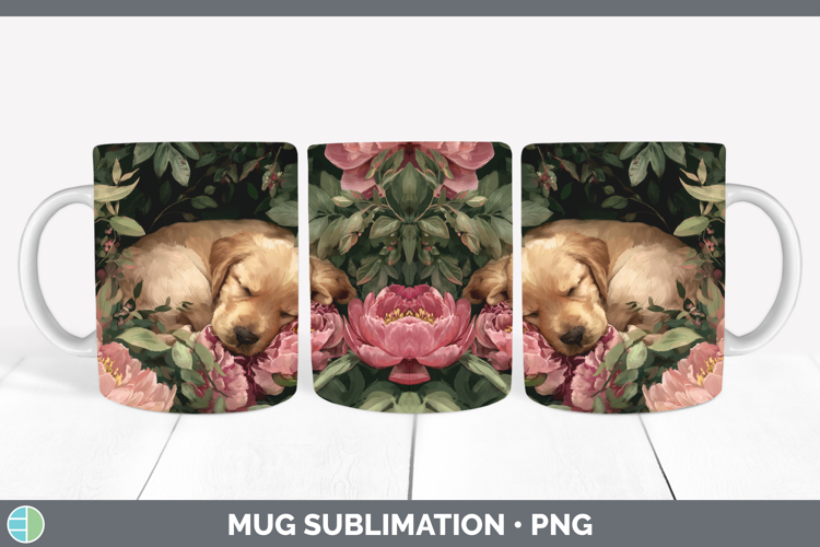Puppy Mug Wrap Animals Floral Sleeping Sublimation Coffee Cu